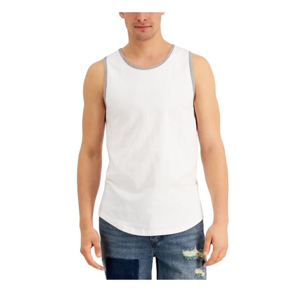 UNIVIBE Mens Ringer White Lightweight, Sleeveless Scoop Neck Stretch Tank Top S